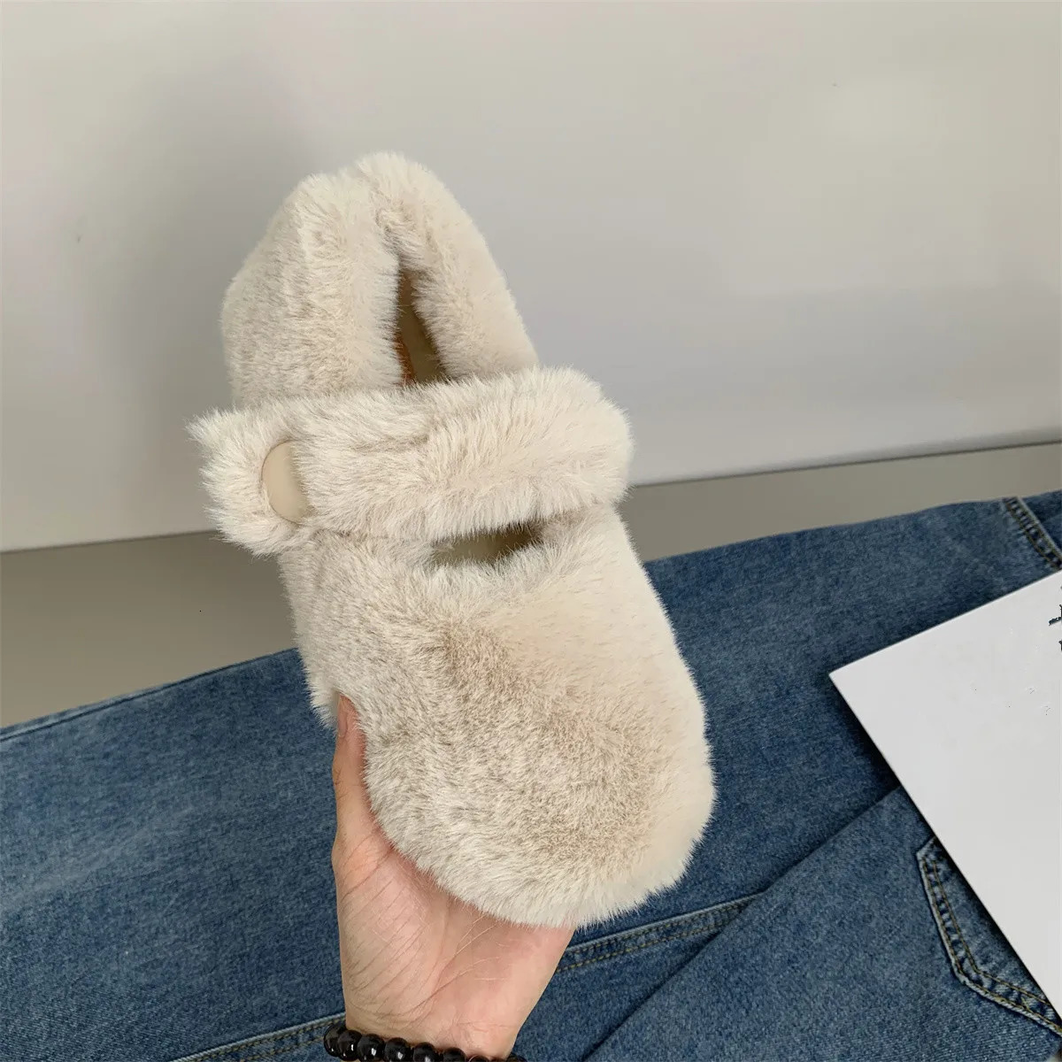 Round Toe Women Casual Female Sneakers White Leather Shoes Slip-on Loafers Fur Soft Moccasin Slip On Winter Leisure Basic Sl 241213