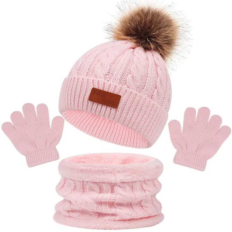 3 pieces of winter baby hats scarves gloves set childrens cute fluffy knitted hats girls and boys outdoor warm autumn childrens winter hats 1-5Y W2412