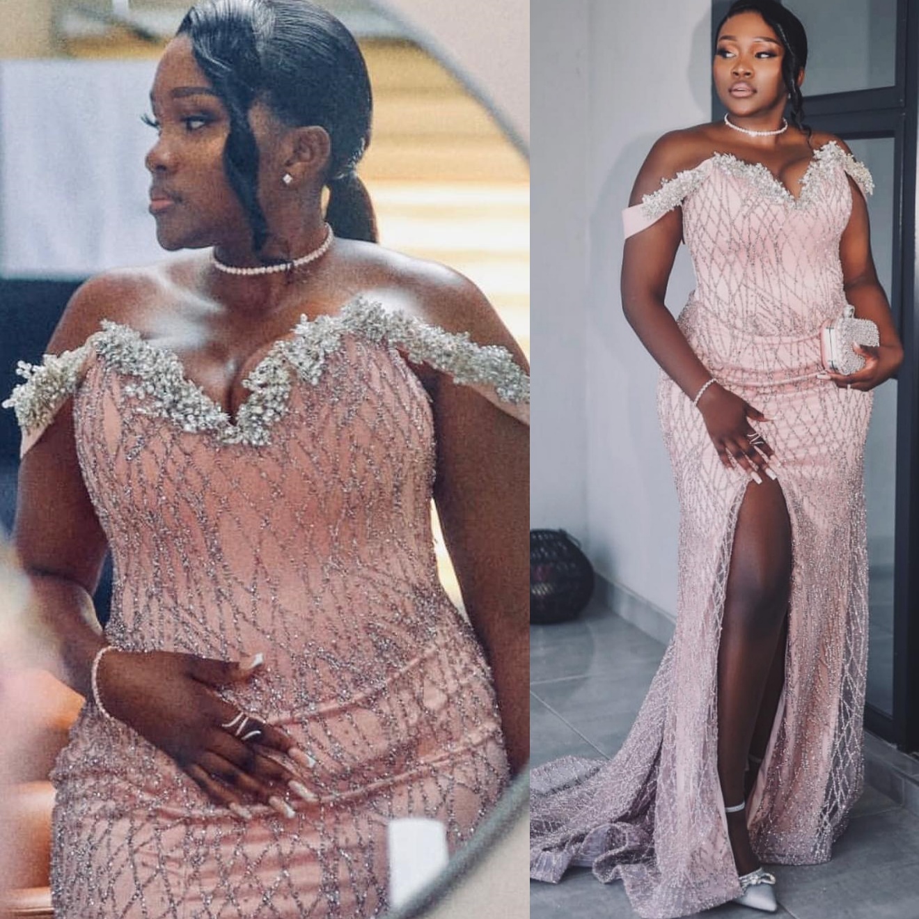 Pink Mermaid Prom Dresses 2025 Floral Beaded High Split Sequined Evening Formal Party Second Birthday Engagement Gowns Plus Size Dress For Special Occ