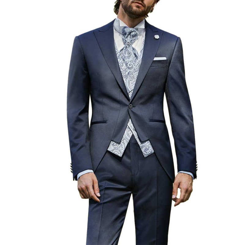 Handsome New Fashion 3-Pieces Wedding Tuxedos Men Suits Peaked Lapel Jacket One Button Single Breasted Solid Color Customized Pockets Bridegroom (Coat
