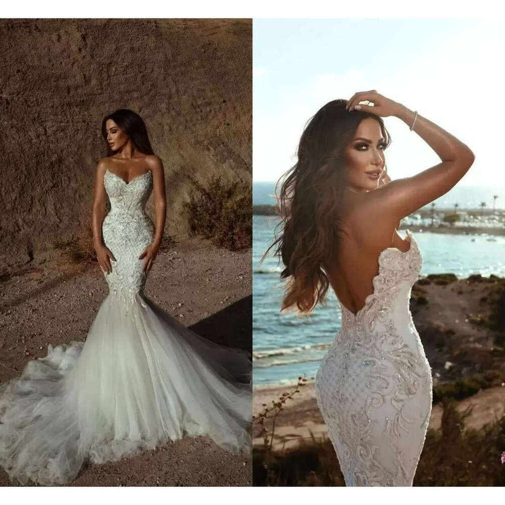 Sexy Strapless Lace Mermaid Wedding Dresses Summer Beach BOho Backless Bridal Gowns