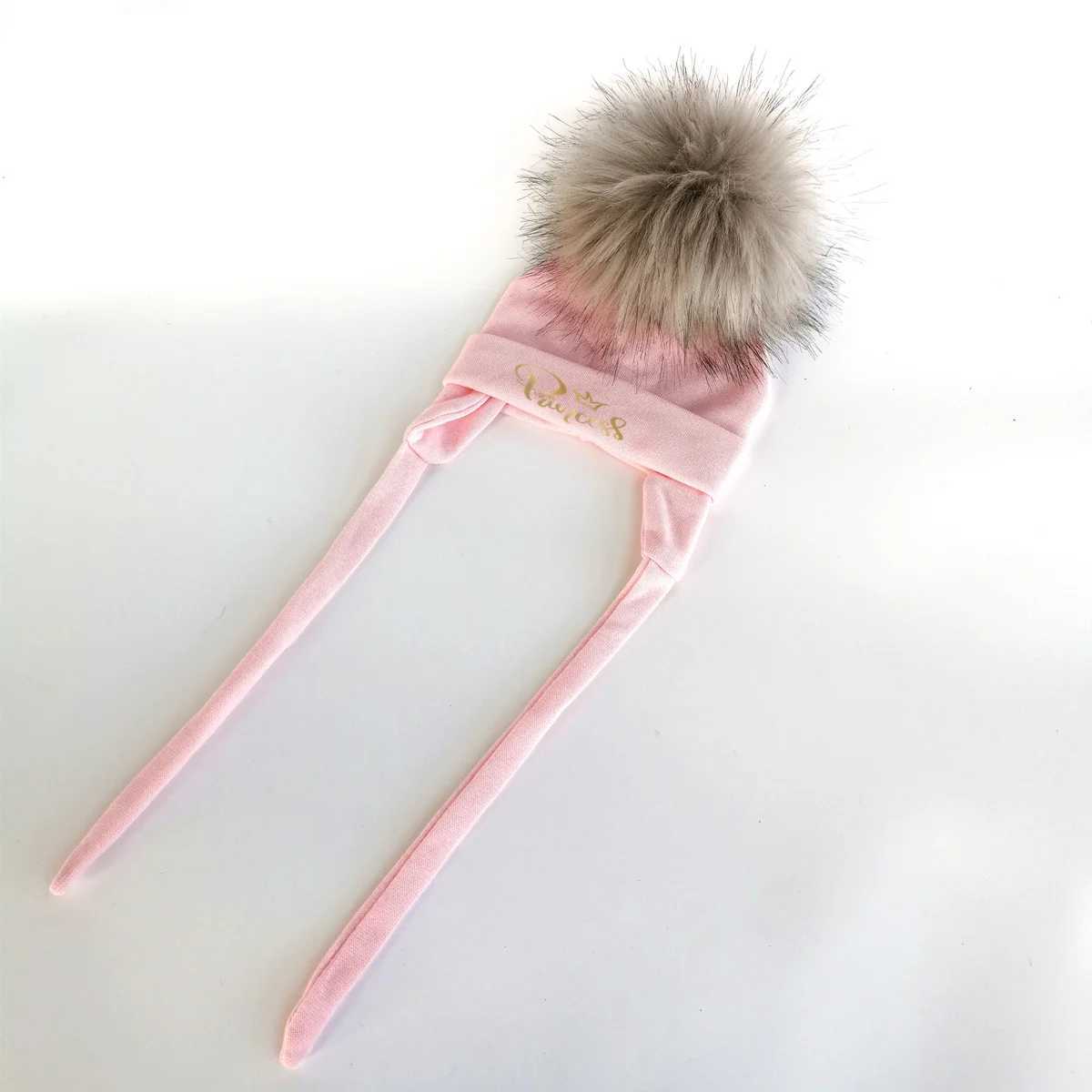 Newborn baby hat boys and girls letter princess warm ears earlobes winter cotton Beanie Pom Bobble hat W241213