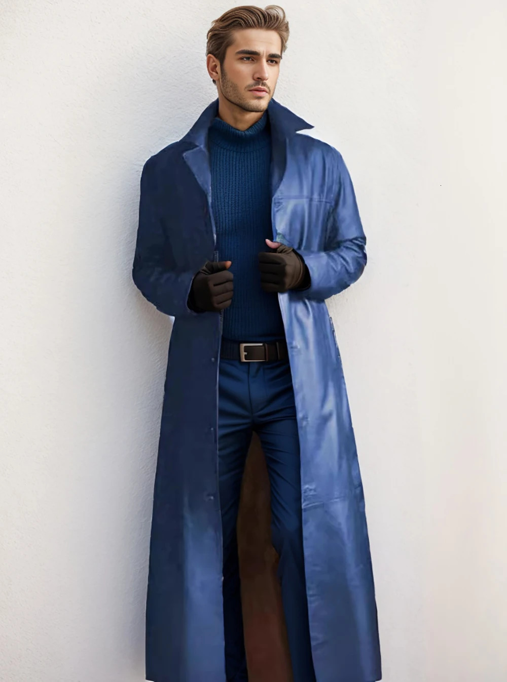 Autumn mens fashionable solid color leather jacket extended 241214