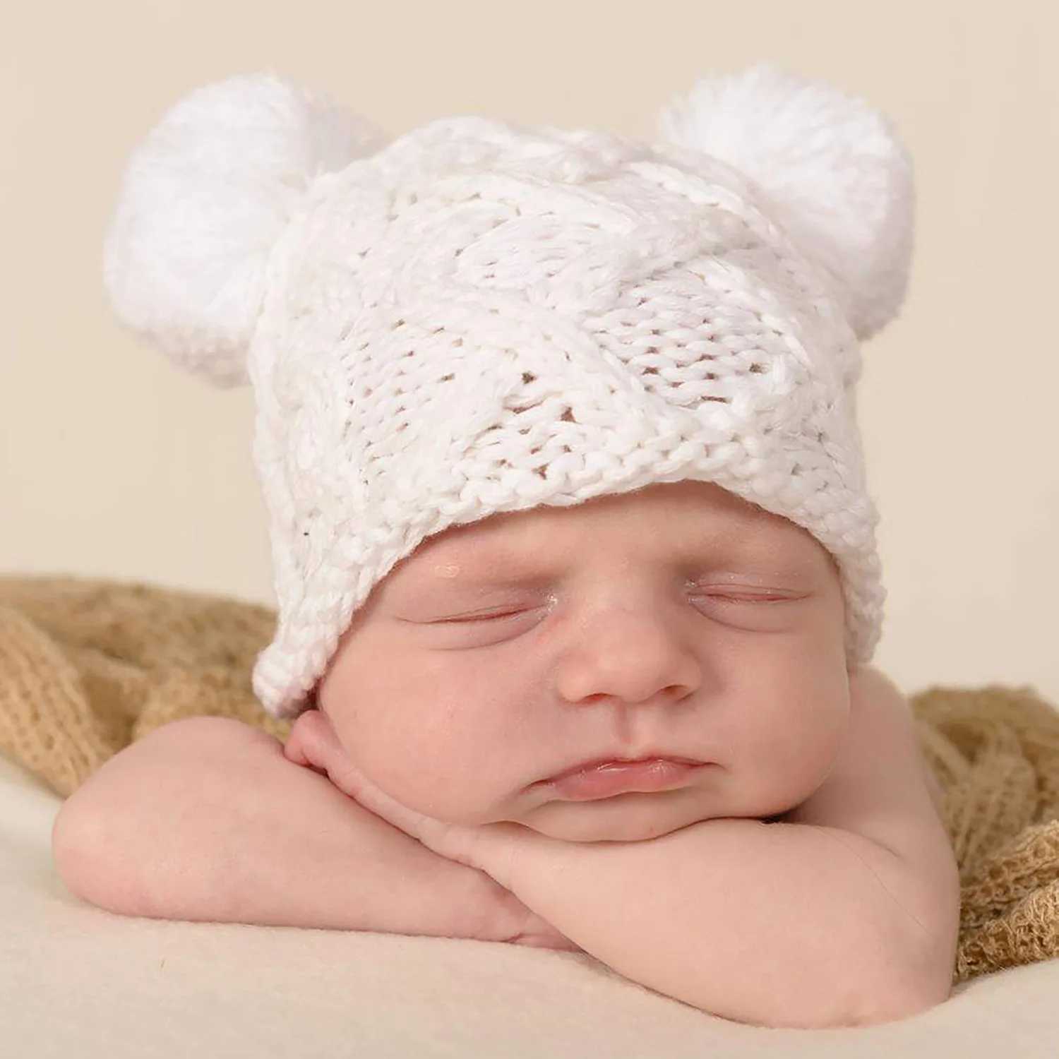 Newborn winter hat crochet solid baby bear ear baby hat girl boy baby hat 0-18M childrens new fluffy baby bean autumn W241213
