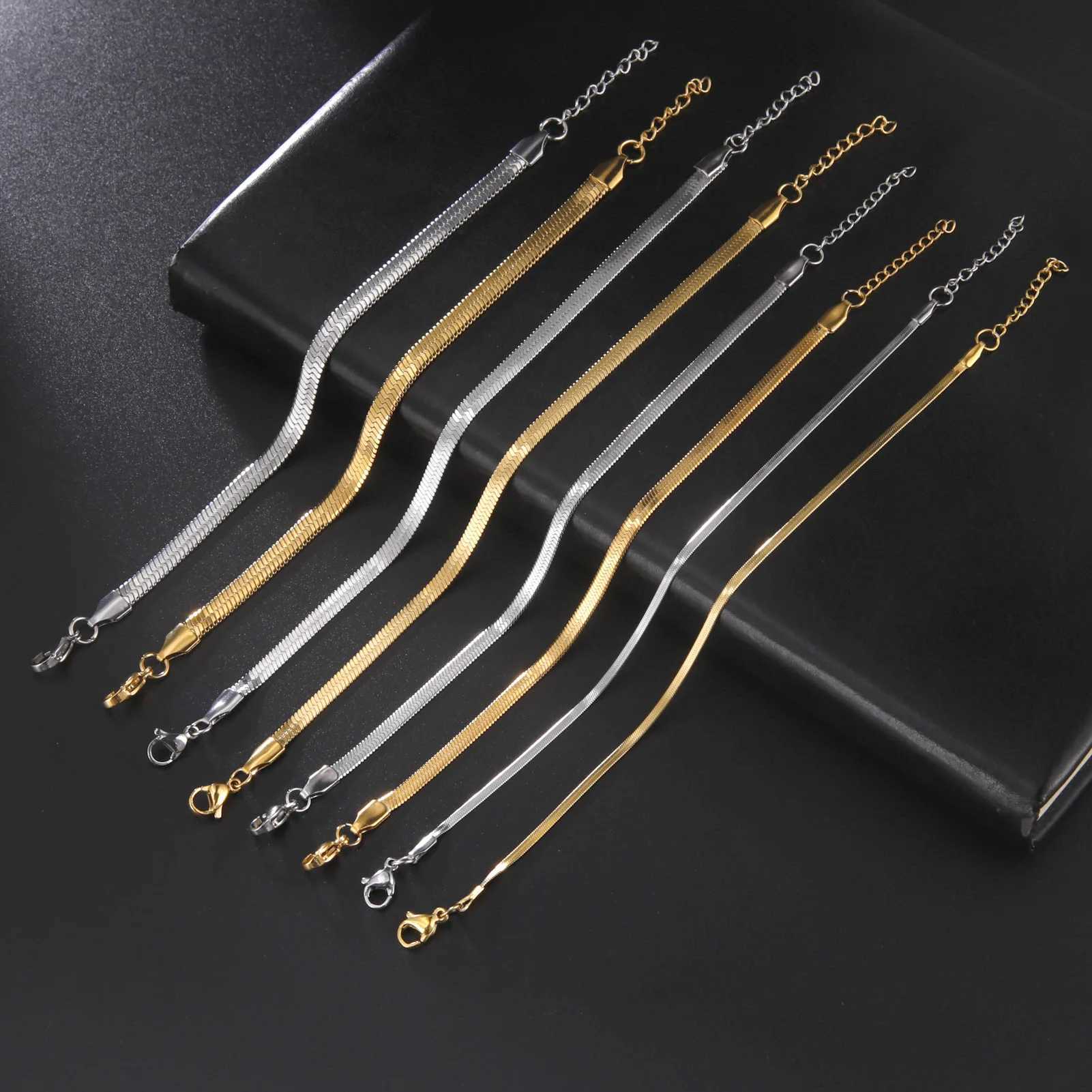 HIPEE Trend Stainl Steel Flat Snake Bone Chain Bracelet for Women Men 2/3/4/5MM Width Snake Chain Bangles Jewelry Party GiftsXJ241218