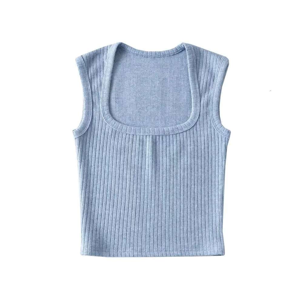 Summer Spicy Girl Sexy Tight Square Neck Cashmere Texture Women's Elastic Slim Short Tank Top 2024 New Style Stylish and Elegant Clothing