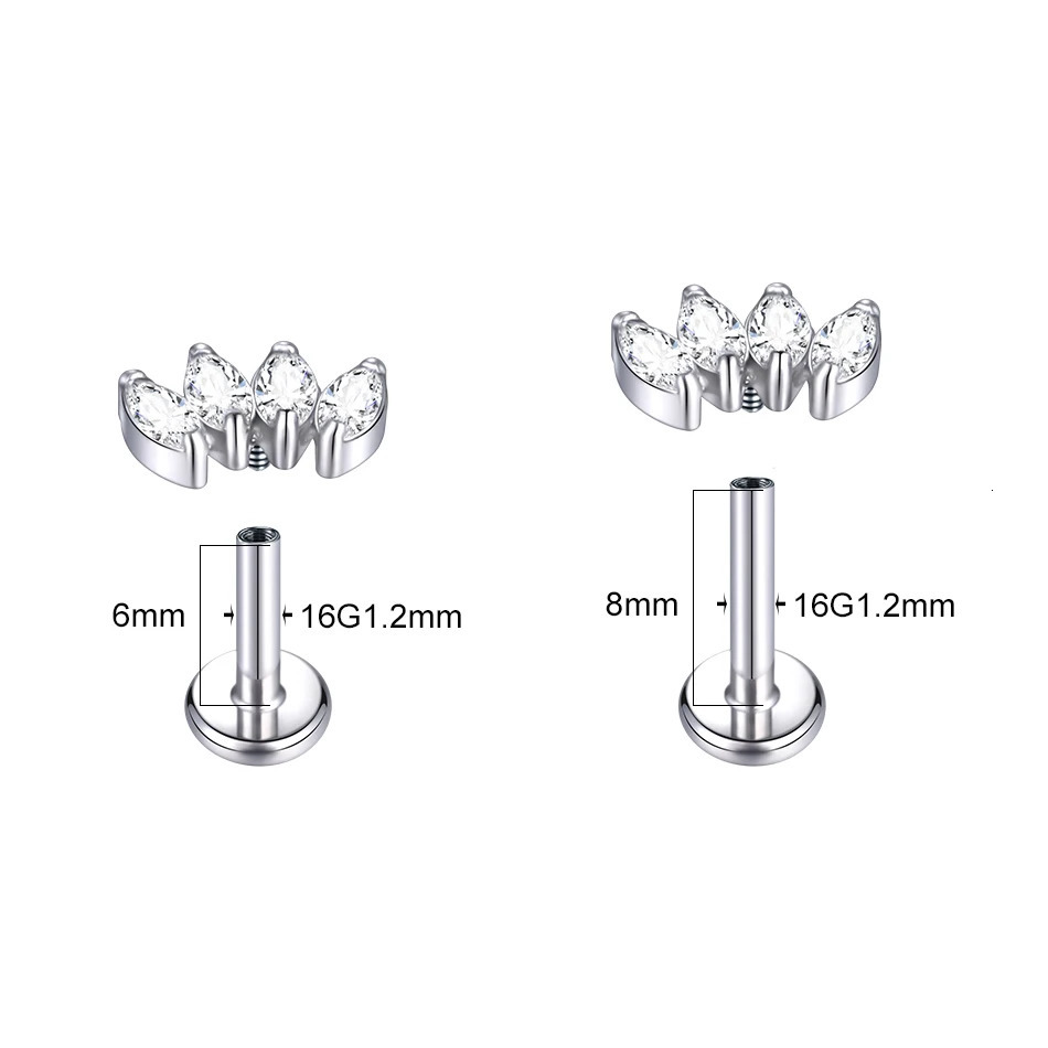 1Pc G23 Crystal Labret Stud Lip Ring Internal Thread Zircon Ear Cartilage Tragus Helix Daith Earring Body Jewelry 16G 241214