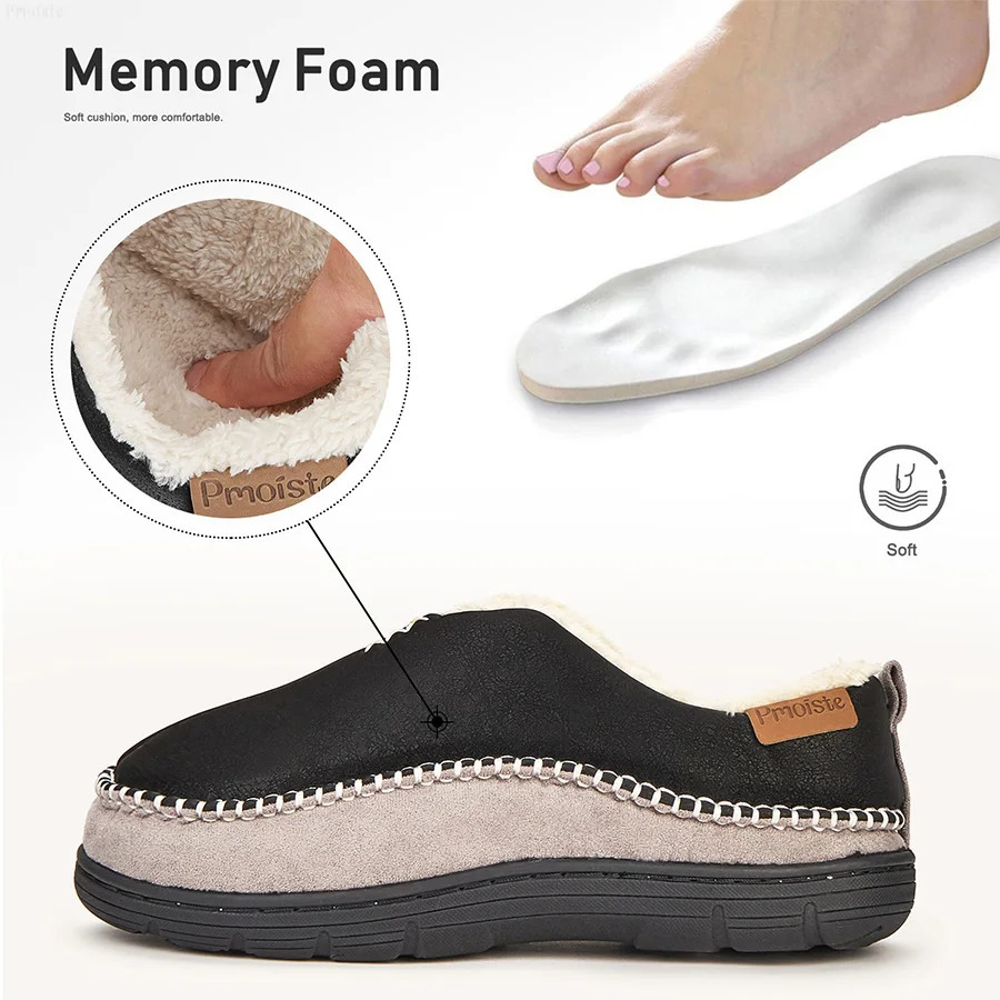 House Slippers For Men Sewing Patchwork Memory Foam Indoor Outdoor Shoes Warm Plush Street Winter NonSlip Big Size 241214