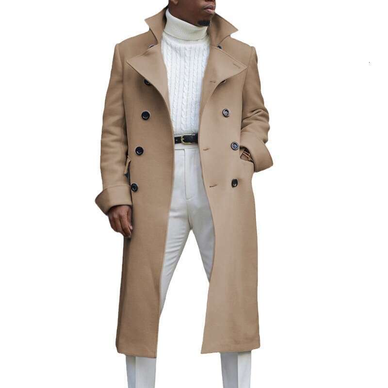 New European And American Fashion Autumn British Woolen Double Breasted Extended Coat