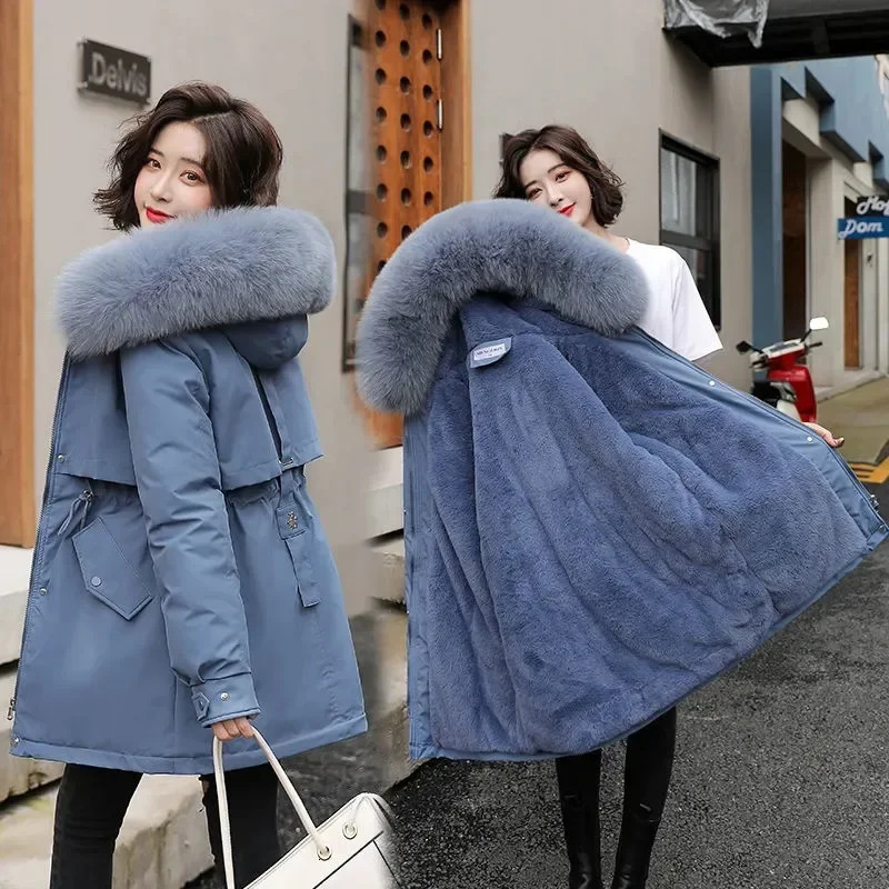 Winter jacket womens Parka fashion long coat wool lining hooded Parkas ultrathin with fur collar warm chiffon 241212