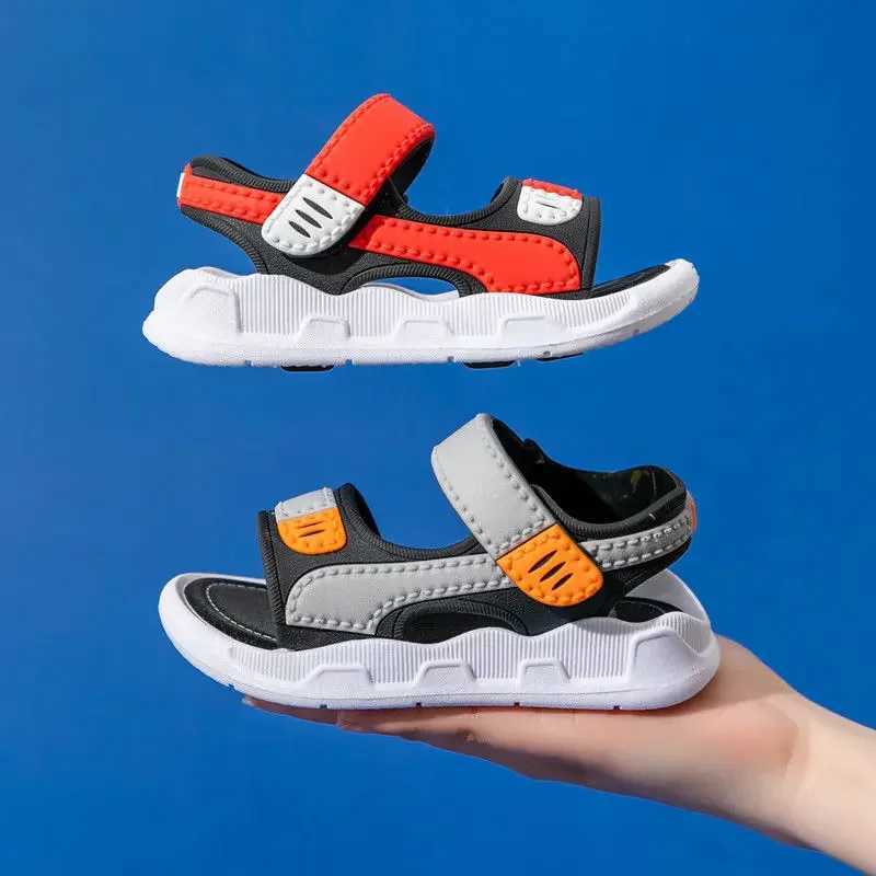 Sandals 2023 Childrens Summer Boys Leather Sandals Baby Shoes Kids Flat Child Beach Shoes Sports Soft Non-slip Casual Toddler Sandals H241213