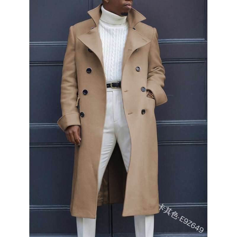 New European And American Fashion Autumn British Woolen Double Breasted Extended Coat