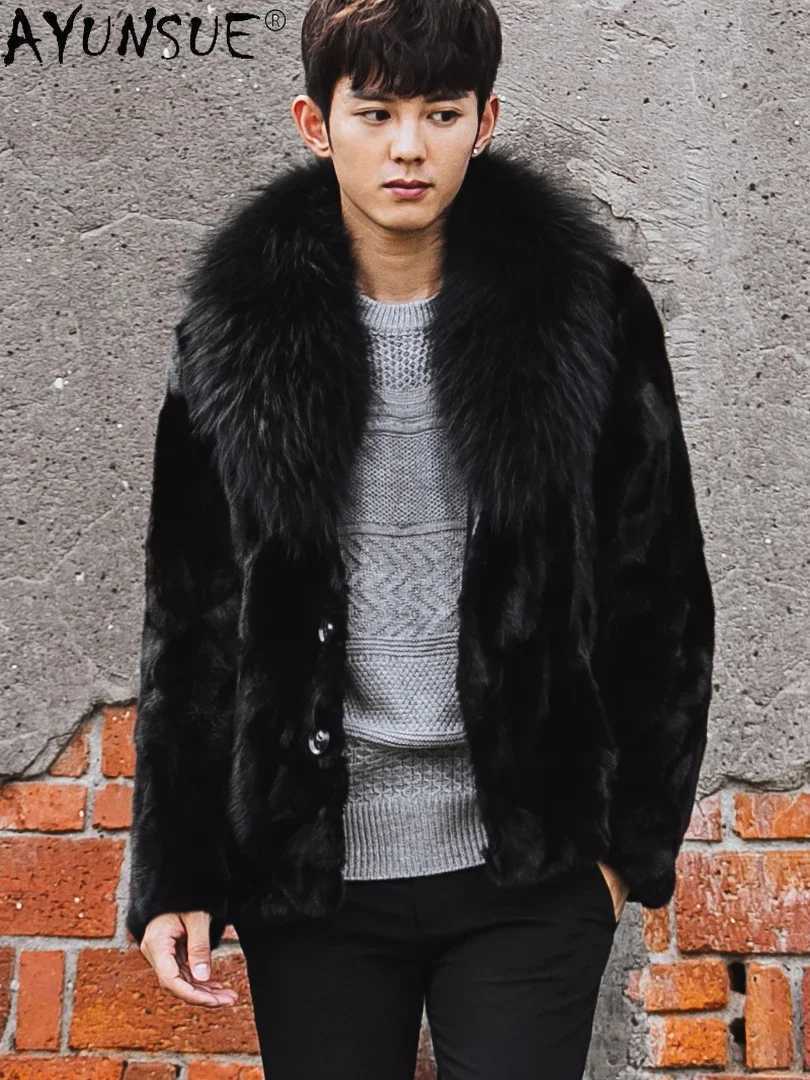 AYUNSUE Mens Winter Jacket 2020 Mens Clothing Natural Mink Coat Mens Warm Mens Clothing Cut Jacket Mens Tank Top LXR47 W241213