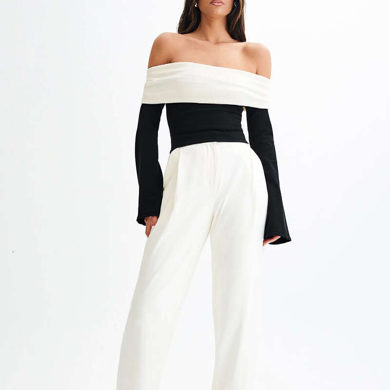 European and American new knitted top women's one design, temperament, off shoulder slim fit sweater for women