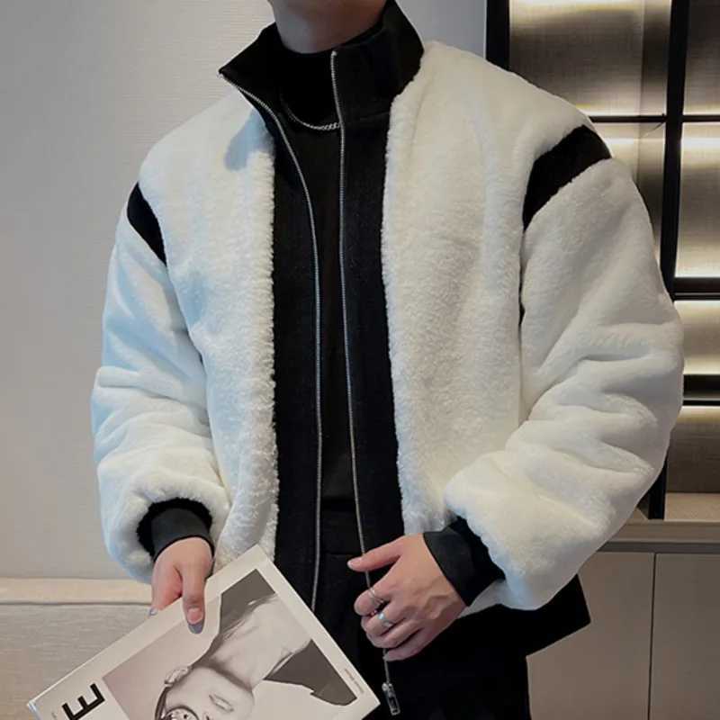 Autumn and winter mens imitation mink fur thick coat mens patchwork contrasting colors mens fur coat Jaqueta De Couro Masculina W241213
