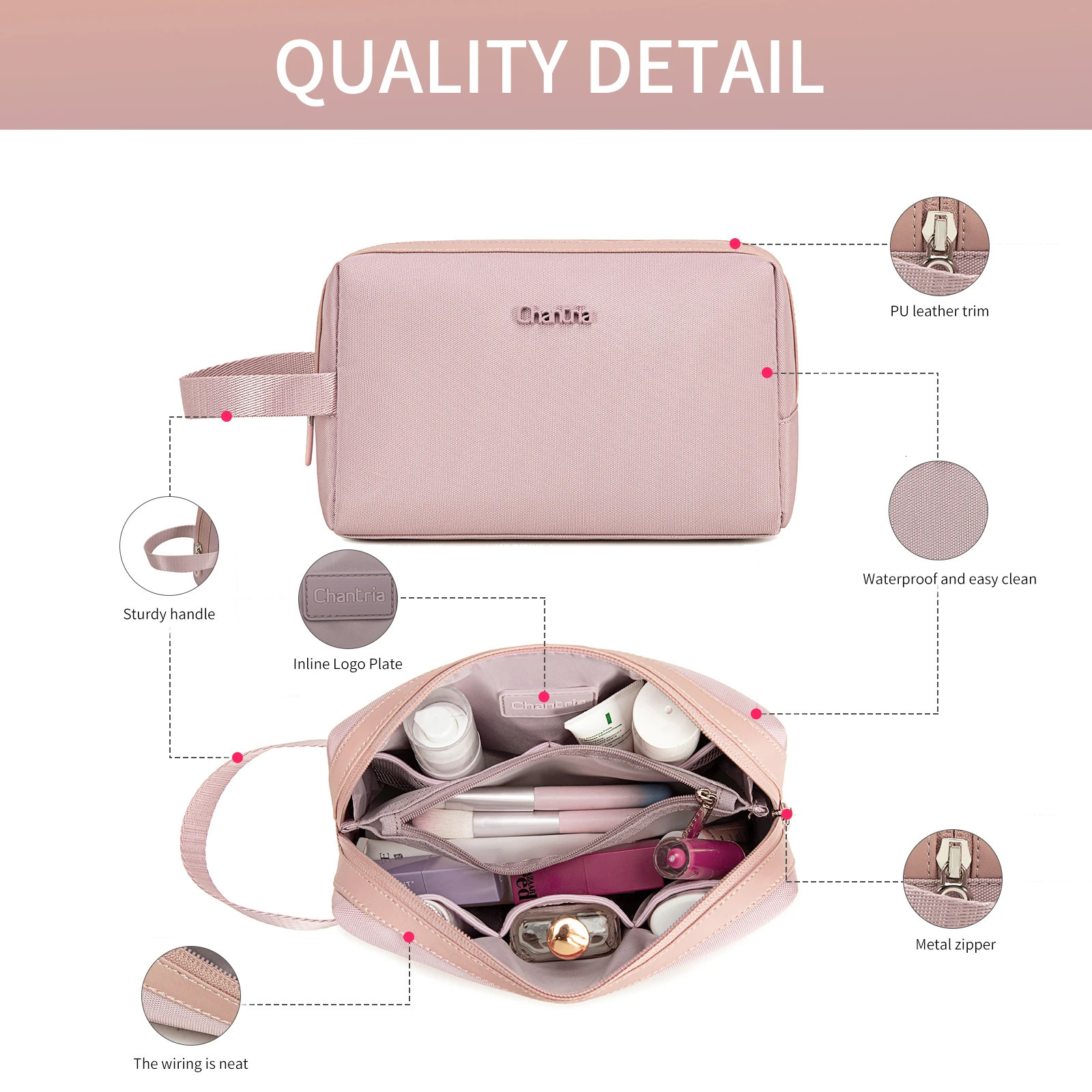 Chantria Travel Makeup bag Cosmetic Pouch Water-Resistant organizer Toiletry Bag with Ample Space Small and Durable for Women 241212