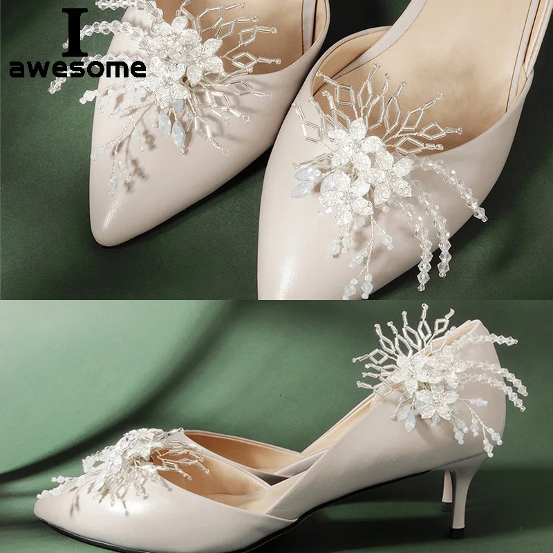 Mori Beautiful Shining Decorative Shoe Clip Buckle Rhinestone Crystal Flower Elegant Wedding Party Shoes Decorations Accessories 241213