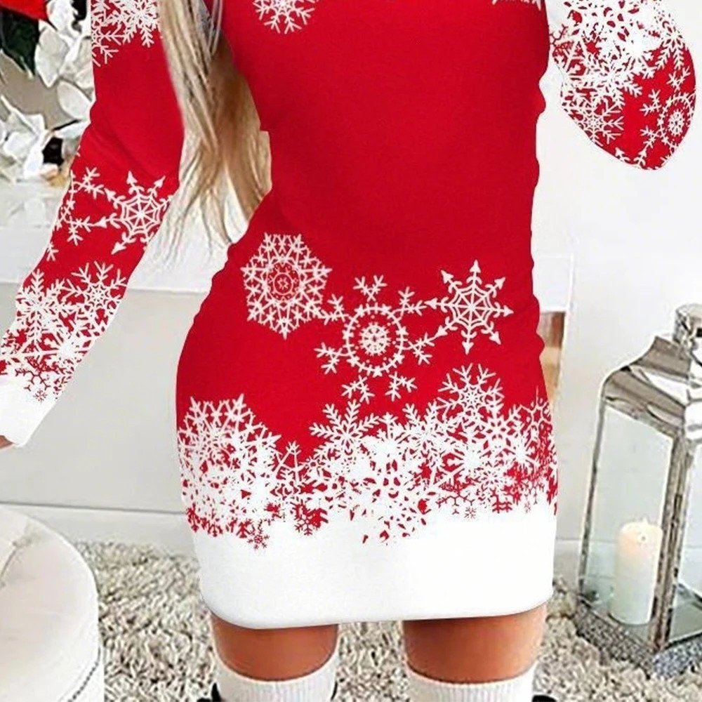 Christmas Knitted Mini Dress Printed Long Sleeve Pullover Party Gowns Clubwear 241212