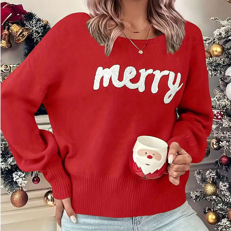 2024 autumn winter new European and American knitted women's Christmas round neck long sleeved pullover sweater women