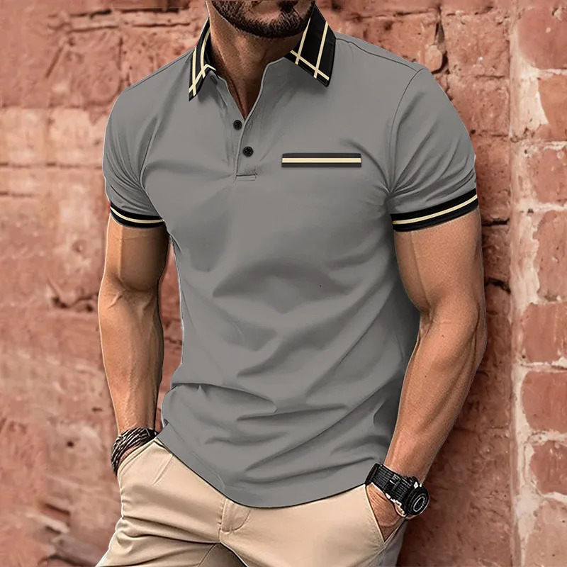 Mens summer short sleeved polo shirt collar l pocket breathable mens business casual top 241213