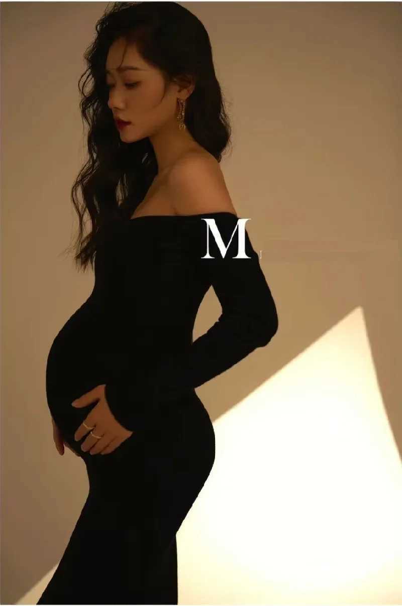 Sepzay Sexy Materni Dresses for Photo Shoot Full Sleeve Backless Pregnancy Clothes Photography Props Knitted Long DressXJ241213