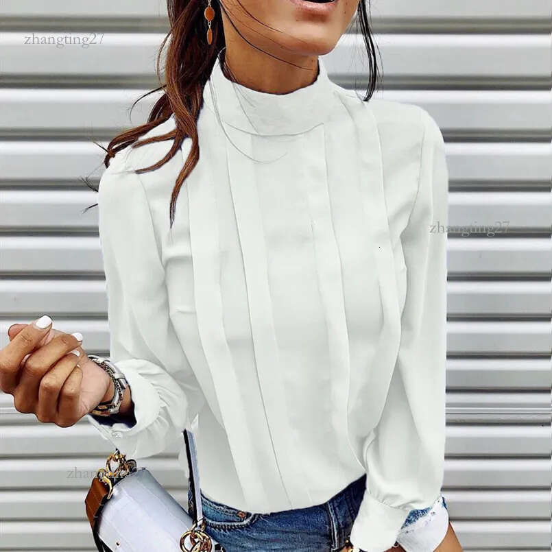 Women's Blouses & Shirts Chic High Street Women Blouse Fashion Office Lady Work Shirt Tops Daily Pleated Elagant 2021