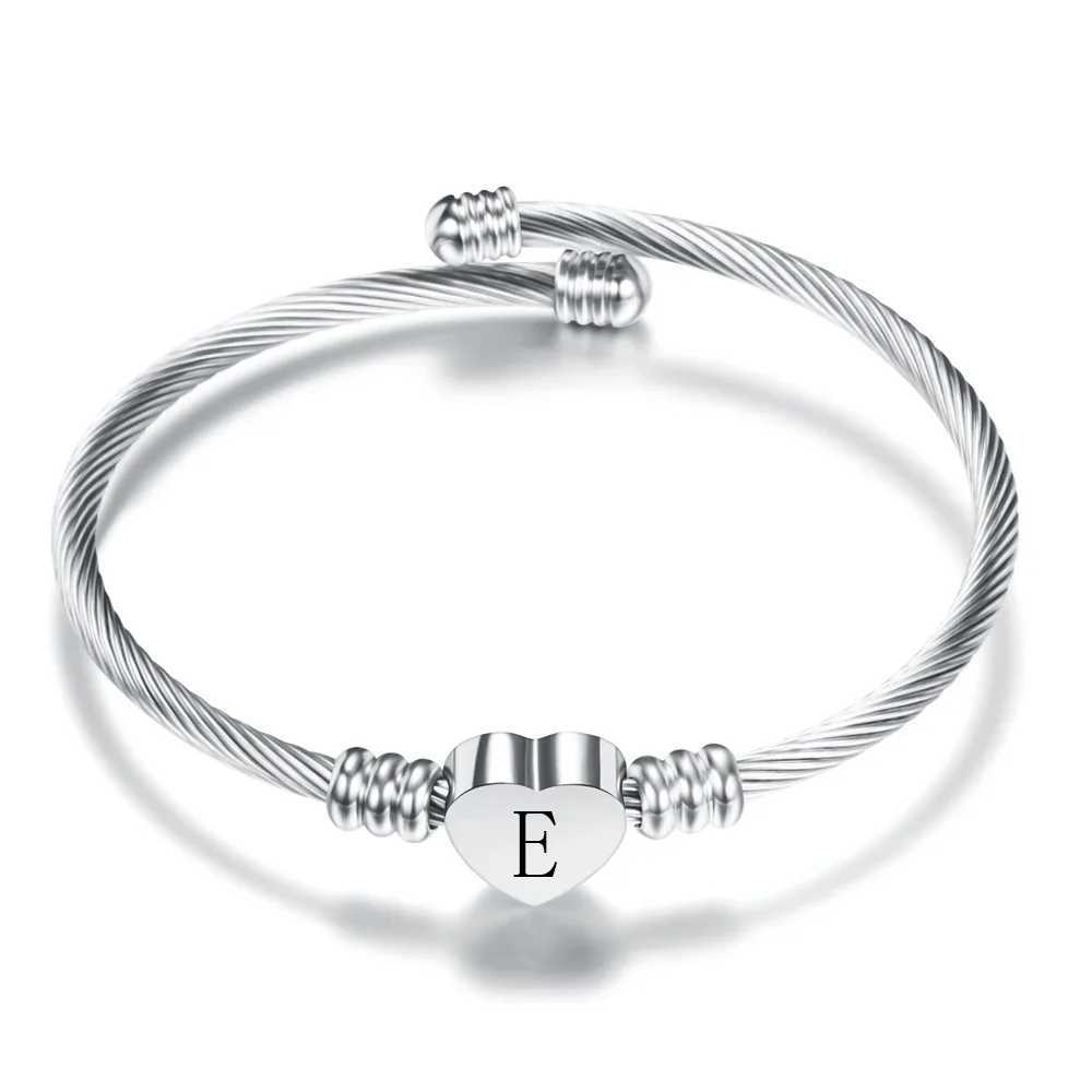 Initial Letter Stainl Steel Cuff Bracelet For Women 26 Alphabet Heart Charm Bangle Female Fashion Birtay Party JewelryXJ241214