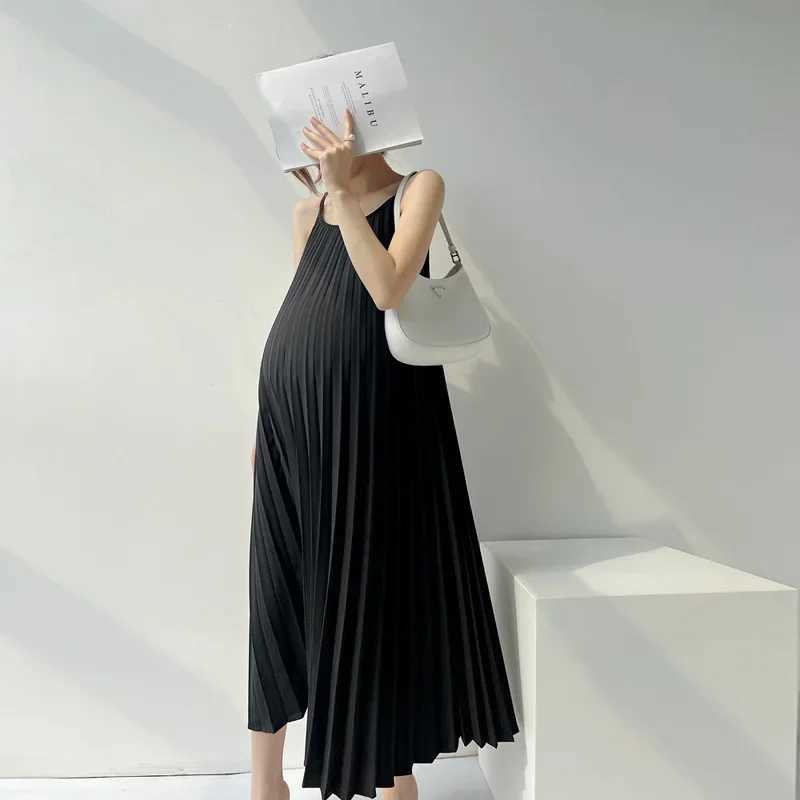 Materni Dresses Chiffon Pleated Long Pregnancy Dress Casual Loose Materni Clothes For Pregnant Women Fashion 2024 Plus SizeXJ241213