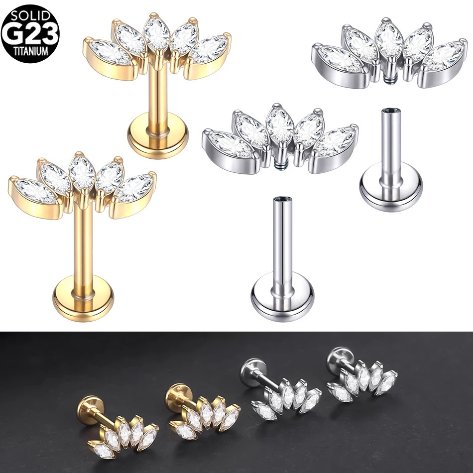 1Pc G23 Crystal Labret Stud Lip Ring Internal Thread Zircon Ear Cartilage Tragus Helix Daith Earring Body Jewelry 16G 241214