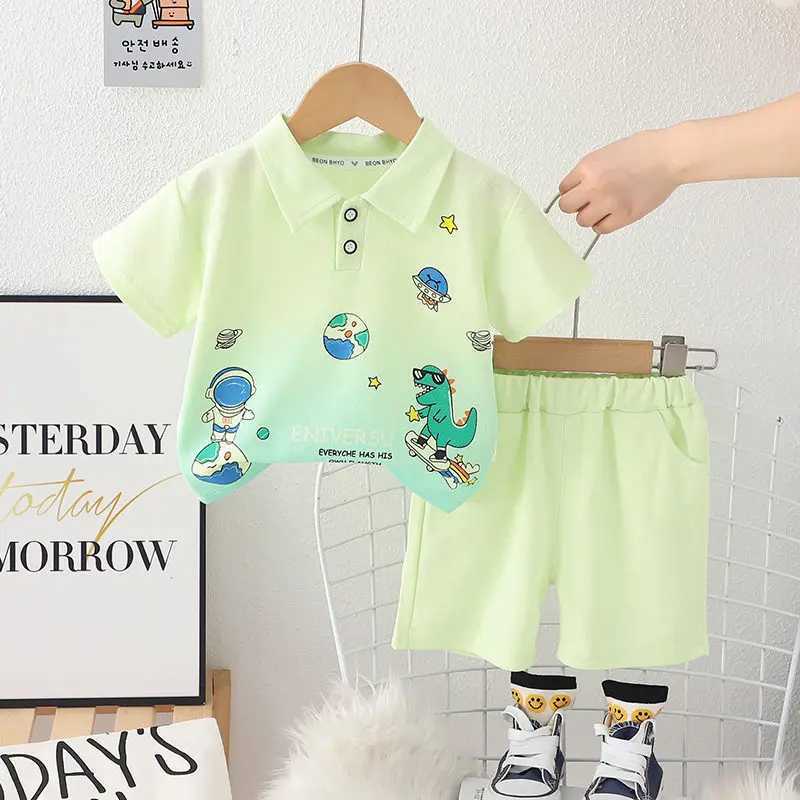 Clothing Sets Children Cotton Kids Boys Girl Clothes Summer Cartoon Printe T-shirt Shorts 2Pcs/Set Infant Baby Toddler Tracksuits 0-5 Years H241214