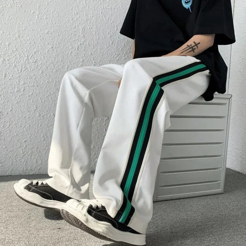 Mens sports pants straight sports pants wide leg track casual sportswear Y2k Korean style loose fit bottom 241211