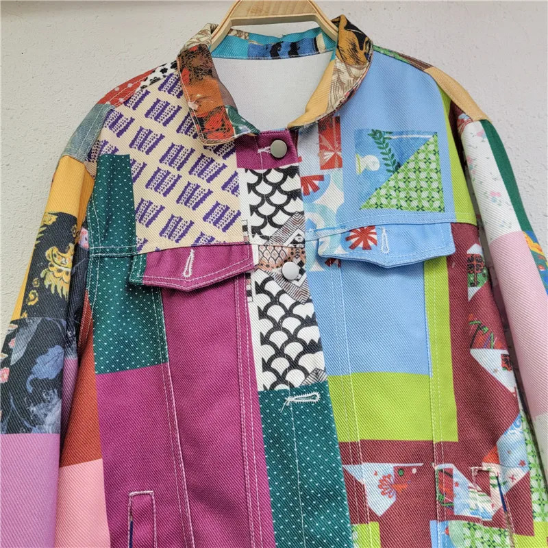 YEAE will a Korean version of loose casual contrasting printed single mouth long sleeved denim jacket 241211