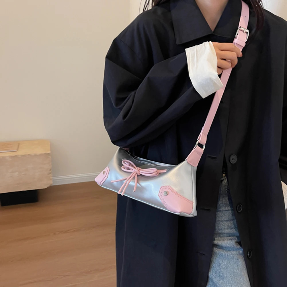 Bow Tie Chic Y2K Handbag PU Leather Trendy Shoulder Bag Contrast Color Clutch Purse Shopping Dating Bag for Women 241213