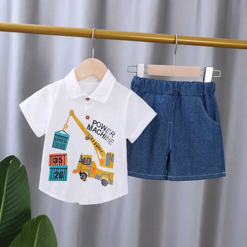Clothing Sets Summer Casual Newborn Baby Boy Toddler Causal Clothes Cartoon Car Shirt Tops Pants 2Pcs/sets Cotton Kids Outfits Clothing Suit H241214