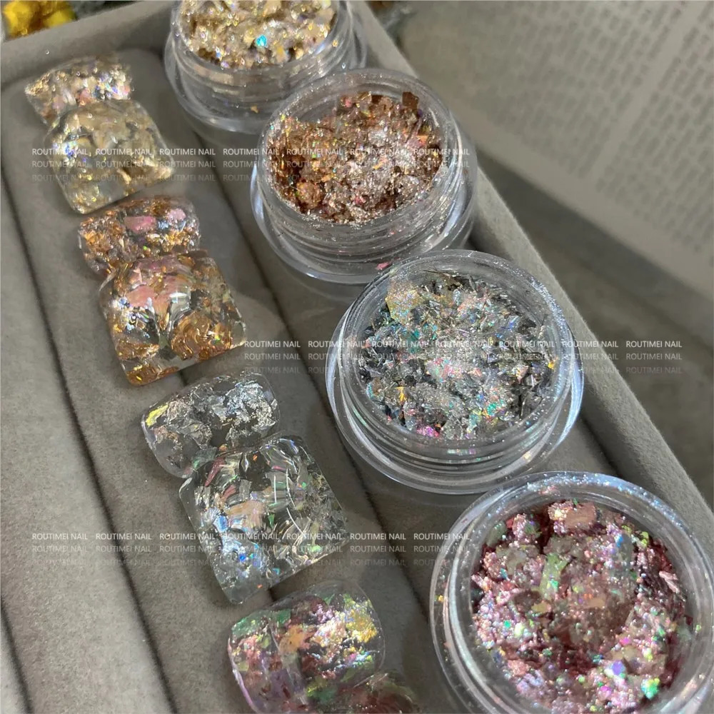 41 box irregular foil opal nail glitter gradient symphony polarizing thin film silver gold mixed art decoration 241213