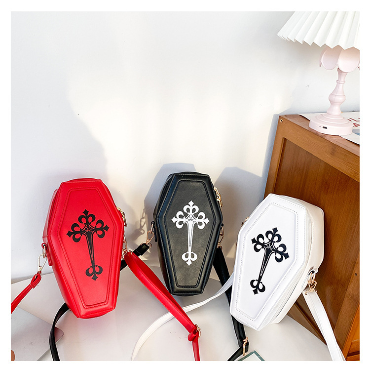 New Designer Retro Gothic Women's Characteristic Handbag Cross Cross Waist Bag Coffin Shaped Themed Party Wallet Diagonal Cross Bag