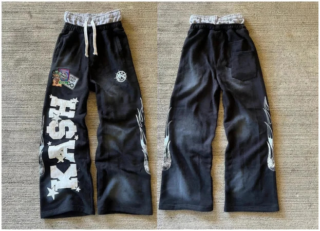 America Hip Hop Star Letter Patchwork Loose Sweatpants Y2k Harajuku Men Women Two Pieces Drawstring Casual Pants Joggers 241214