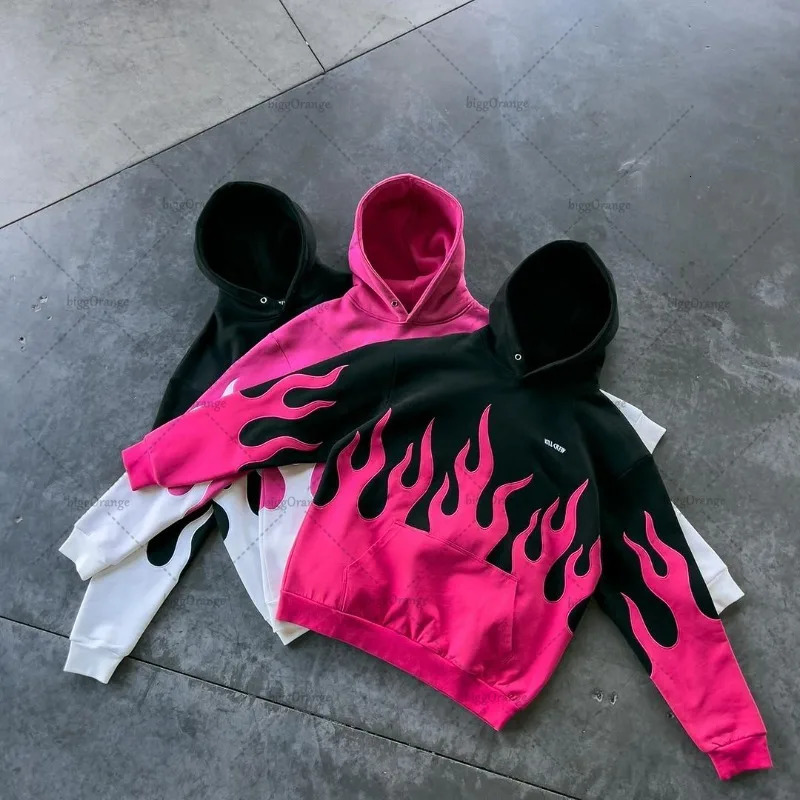 Colorful Harajuku Fashion Y2K Street Clothing Hip Hop Punk Flame Printed Hoodie Mens Retro Casual Oversized Sportswear Womens 241211