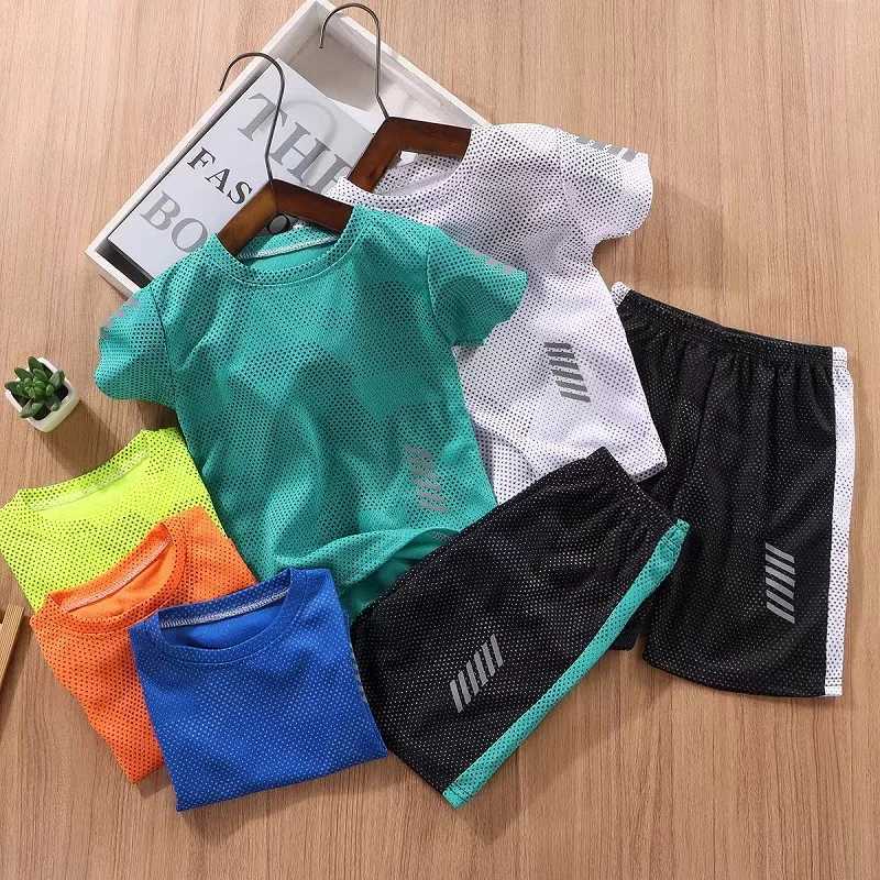 Clothing Sets Summer Kid Boy Clothes Set Breathable Quick Drying T-shirts and Shorts Suit Children Girls Side Stripes Sport Tracksuits H241214