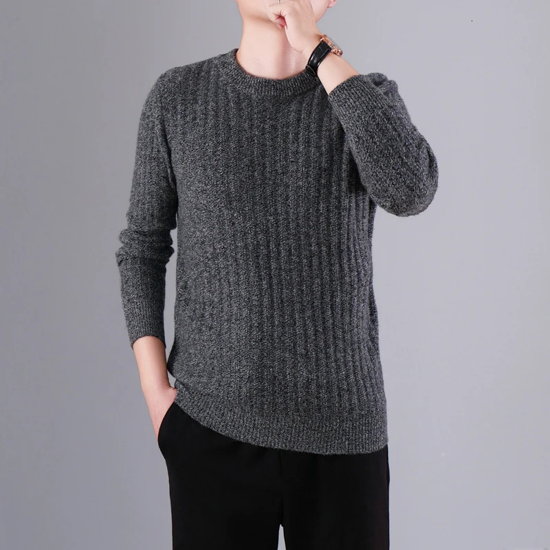 Mens Oneck Jacquard 100% High Count Wool Sweater Loose Plus Size Jumper Autumn Winter Thick Knit Casual Shirt 241209