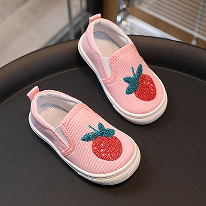Cute Bear Strawberry Kids Canvas Shoes Children School Slip-on Sneakers Happysteps Unisex Boy Girl Flat Casual Shoes 20-31 sizes