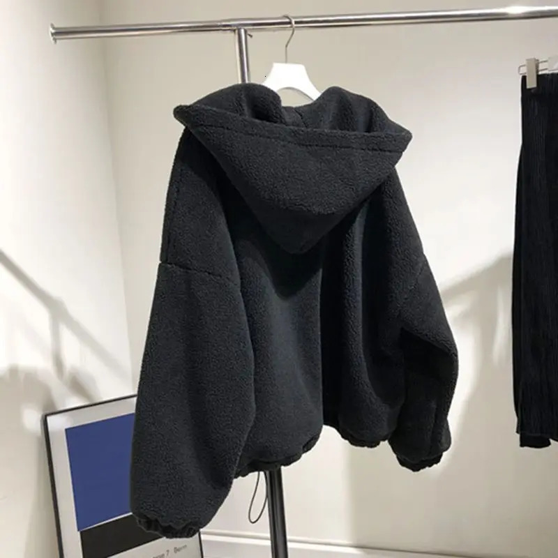 Women Hoodie Harajuku Korean Solid Color Plus Fleece Thick Zipper Long Sleeve Jacket Loose Casual Soft Fleece Hoody Sweatshirt 241214