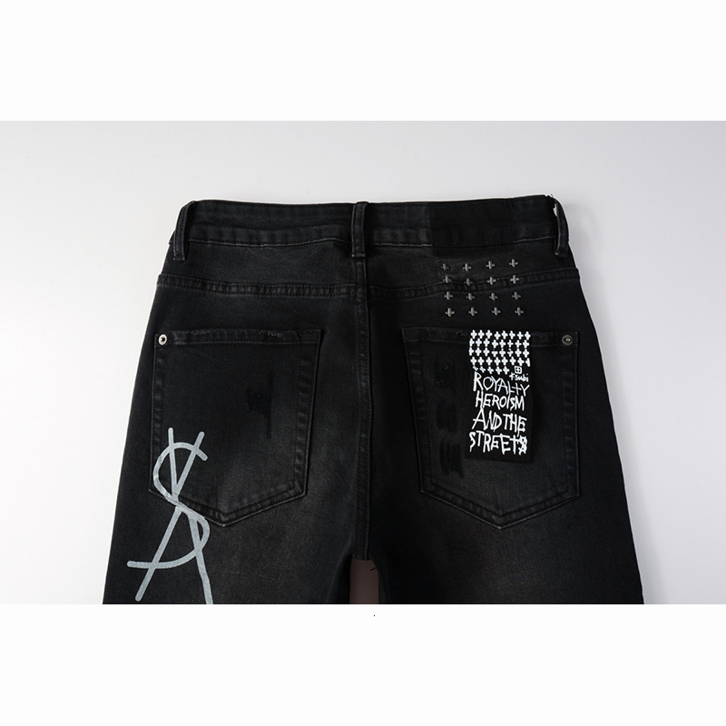 New Arrivals Black Men's Distressed American Fashion Style High Streetwear Skinny Ripped Holes Jeans
