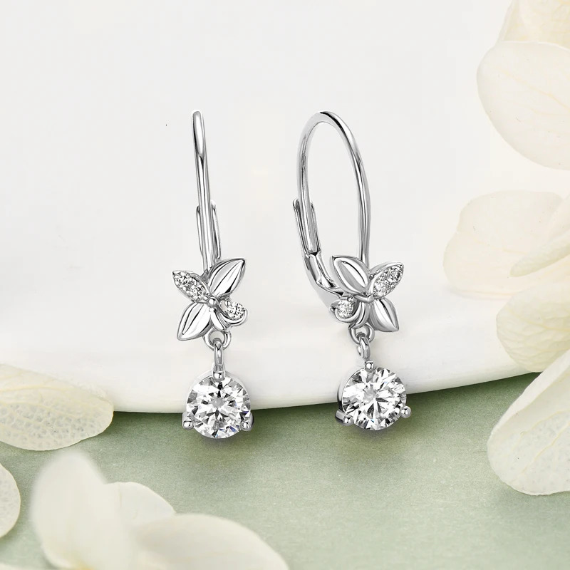 Trend Real 925 Silver 5mm Round Drop Clip Earrings for Women Four-leaf Clover Valentine Wedding Jewelry Gift 241214