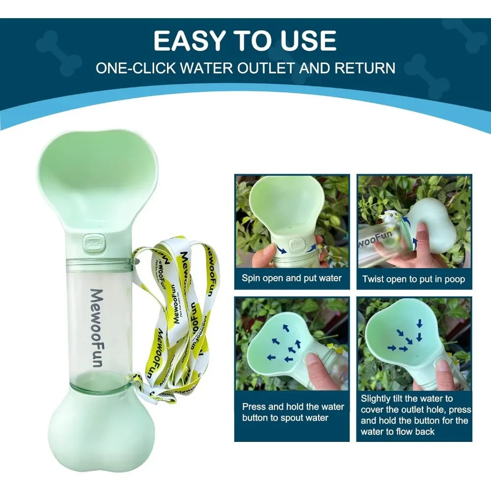 free shipping High Quality 286ml lti-functional Outdoor Unique with Poop Bag Dog Feeders Pet Travel Water Bottle No Spills 241214
