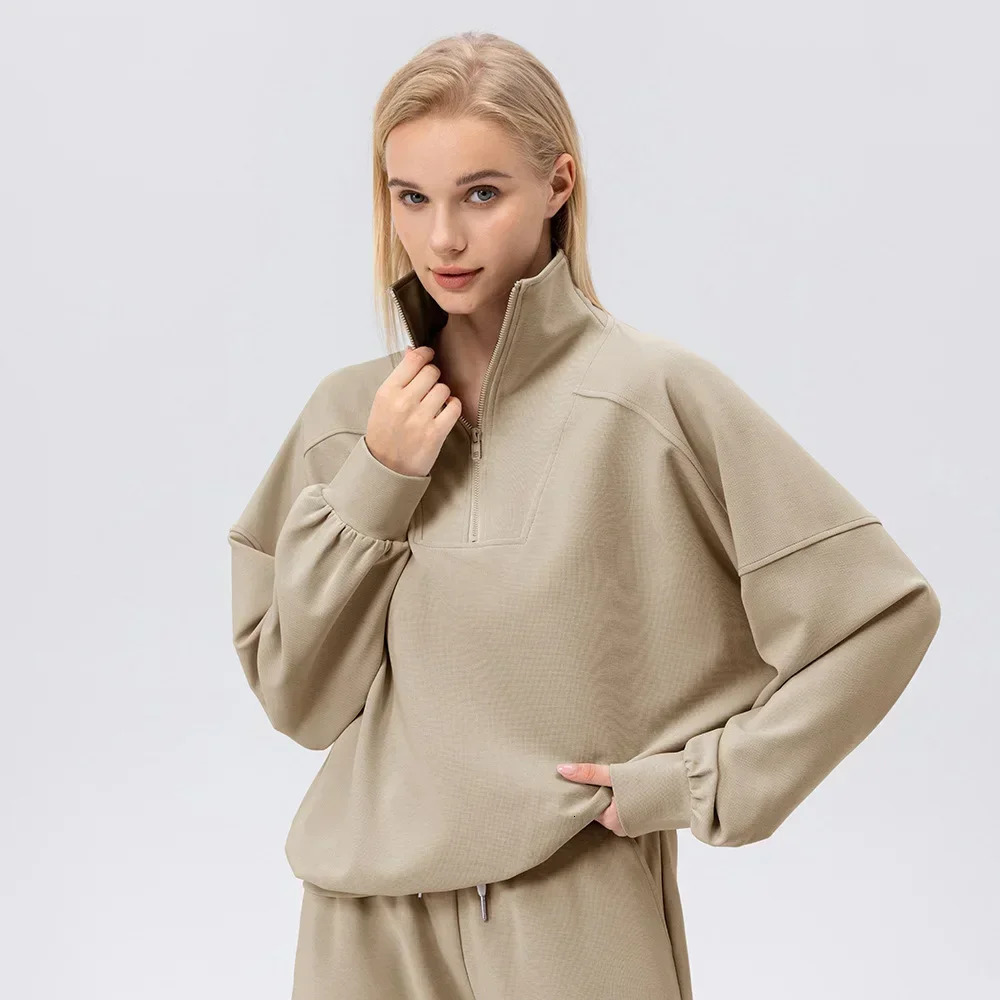 Autumn and winter sports hoodie women half zipper fitness long sleeve loose casual outdoor running coat gym set 241209