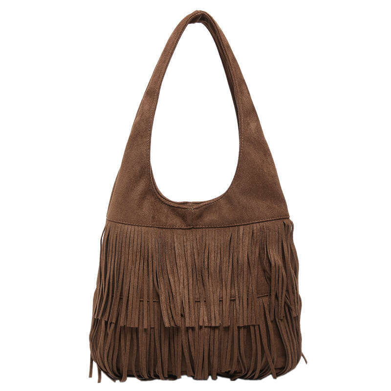 European and American retro frosted tassel bag with high texture, niche underarm shoulder large capacity lazy style commuting tote bag, 2024 new casua