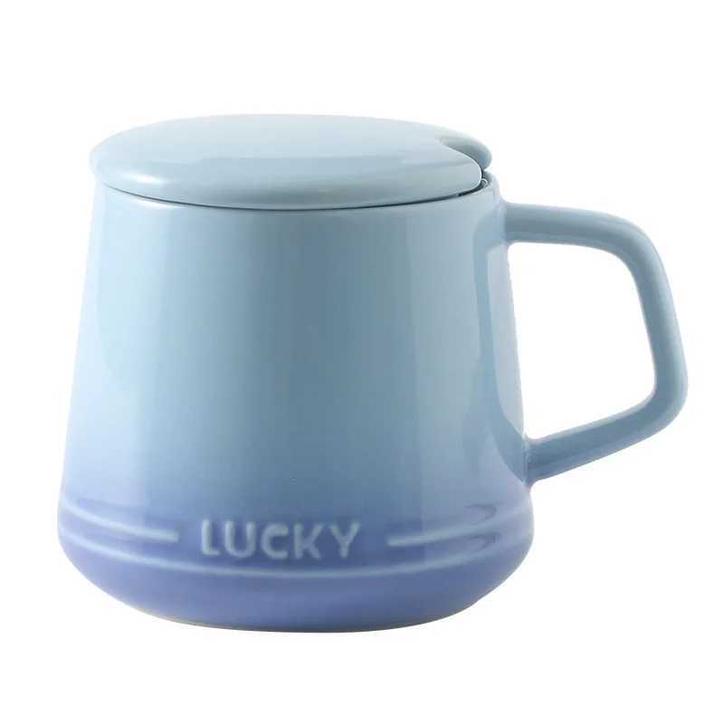 350ml French gradient ceramic creative home cup with lid spoon coffee cup large capacity couple beverage cup Y241214