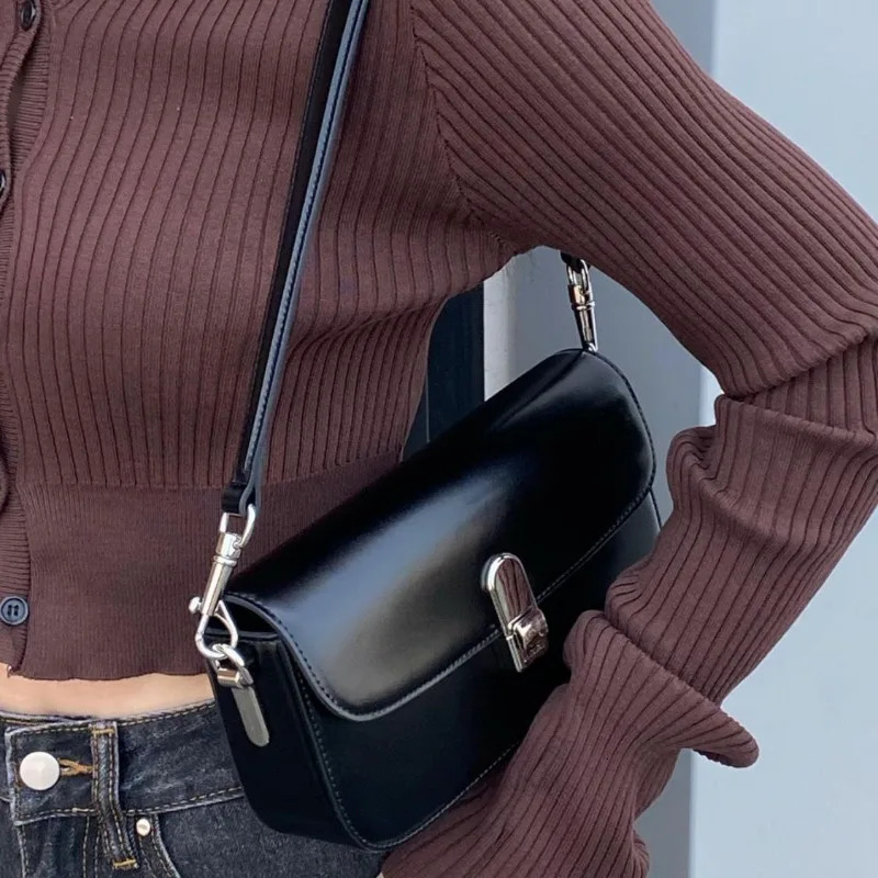 Gainny Elegant Y2k Black Shoulder Womens Office Solid Color Handbag Womens Aesthetic Fashion Work Bag 241213