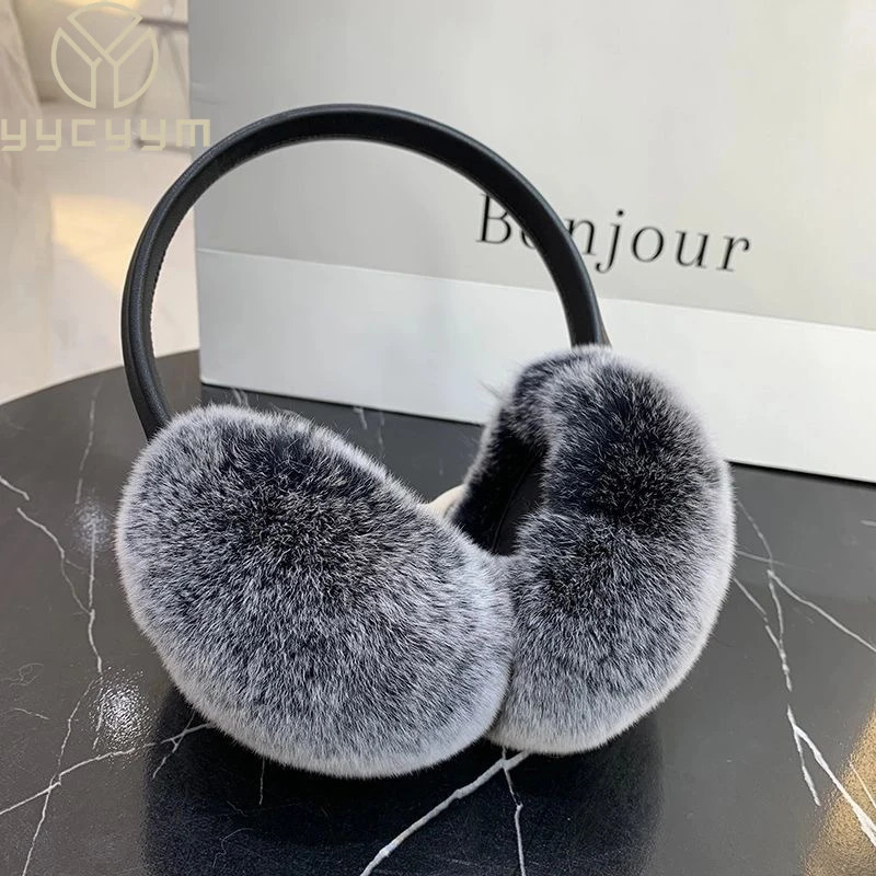 womens high-quality genuine fur ear cap for winter warmth natural Rex rabbit fur ear muffs for women fashionable and fluffy genuine Rex rabbit fur ear